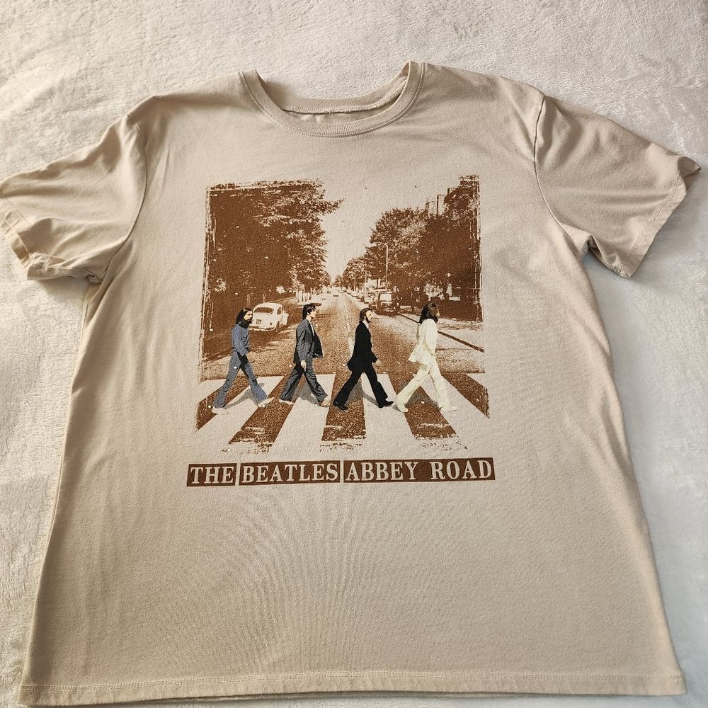 Hybrid Apparel The Beatles Abbey Road Tan Tshirt With Graphics Size Large